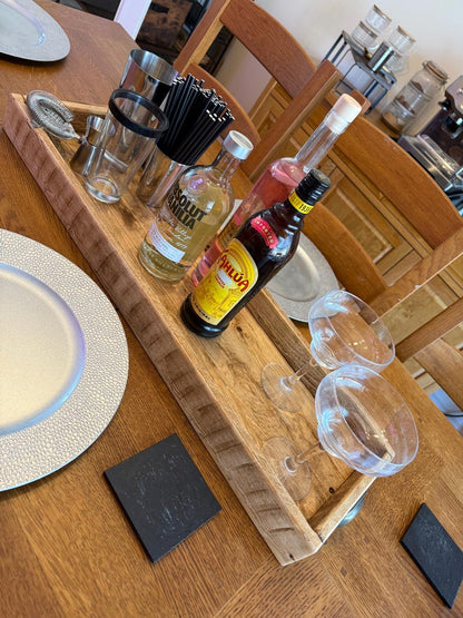 Handmade Reclaimed Wood Centerpiece Tray with Iron Handles or brass cup handles