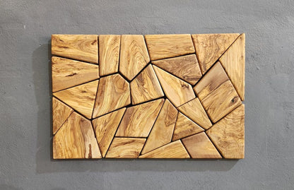 Olive Wood Mosaic Wall Art: Geometric Wooden Wall Panel