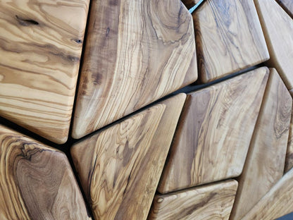 Olive Wood Mosaic Wall Art: Geometric Wooden Wall Panel
