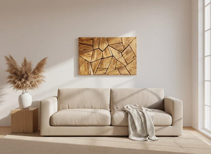 Olive Wood Mosaic Wall Art: Geometric Wooden Wall Panel