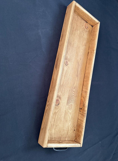Handmade Reclaimed Wood Centerpiece Tray with Iron Handles or brass cup handles